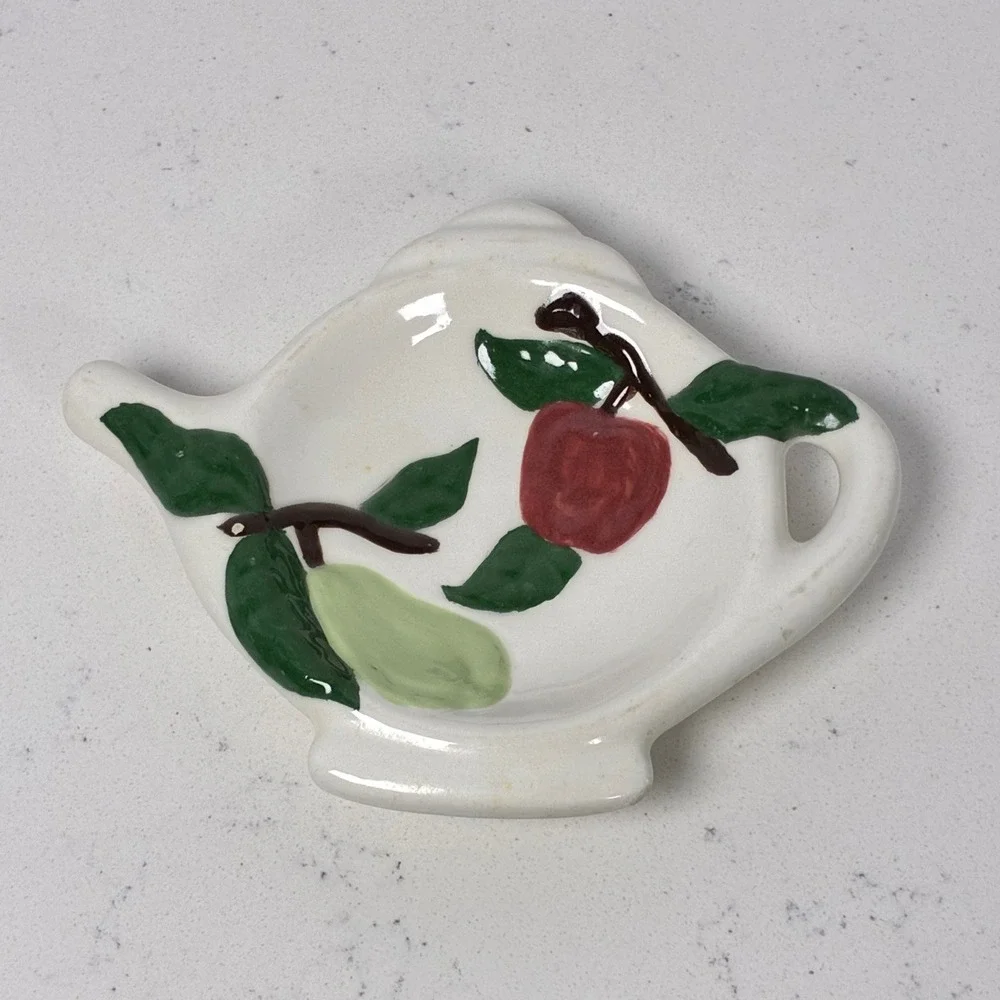 Tea Bag Holder Ceramic Fruit Hand Painted Teapot Spoon Rest Cottage Farmhouse
